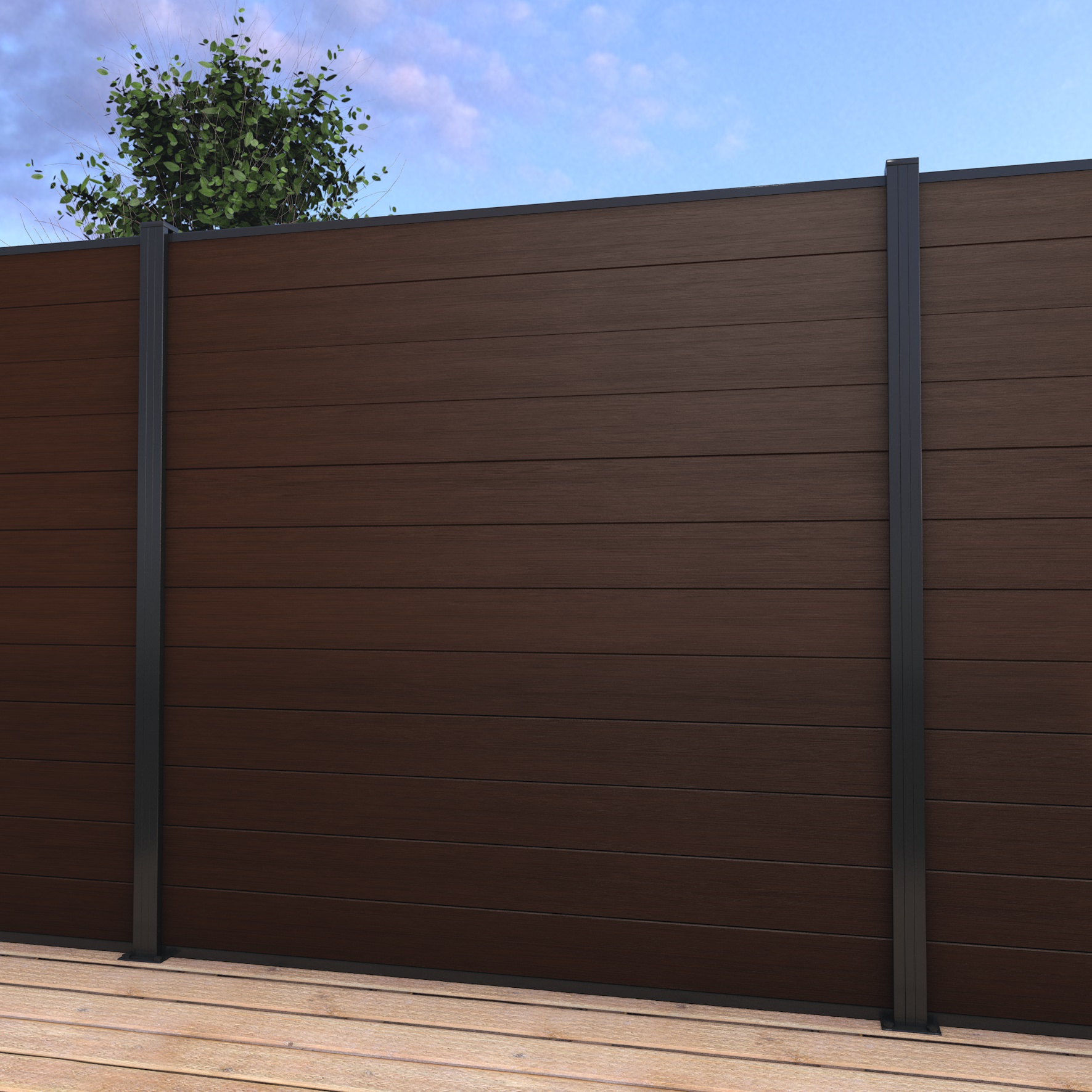 Dark Walnut Composite Fencing Kit With Aluminium Posts Composite Board